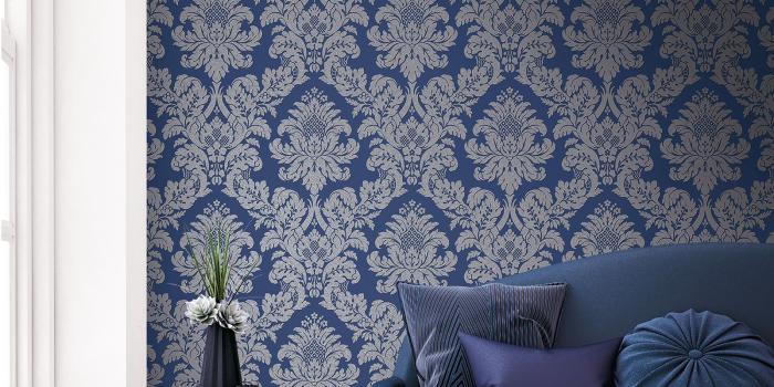 1600x1600 Midnight Blue Dark Navy Wallpaper Glitterati Floral - Blue And