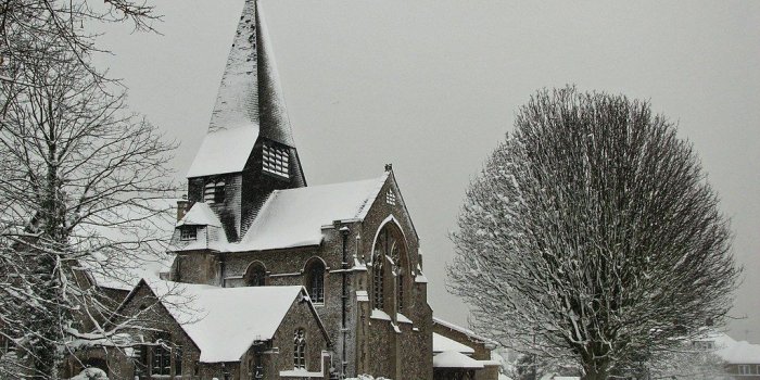 1024x768 snowy church | Vince Wingate