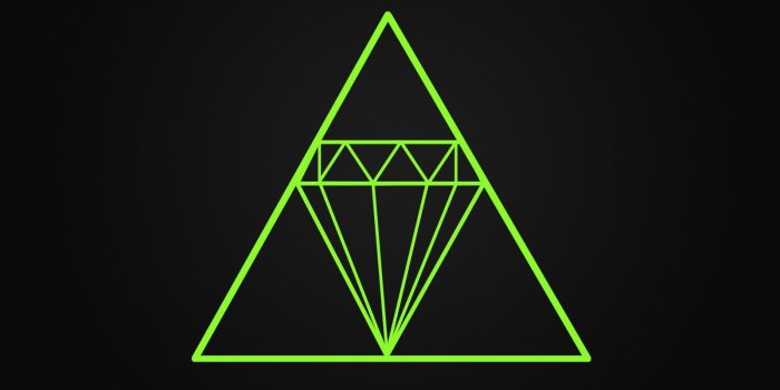 1600x900 Green triangle diamond logo, diamonds, minimalism, gray HD wallpaper