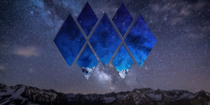 1920x1080 Blue and gray diamond logo, stars, space, mountains, landscape HD