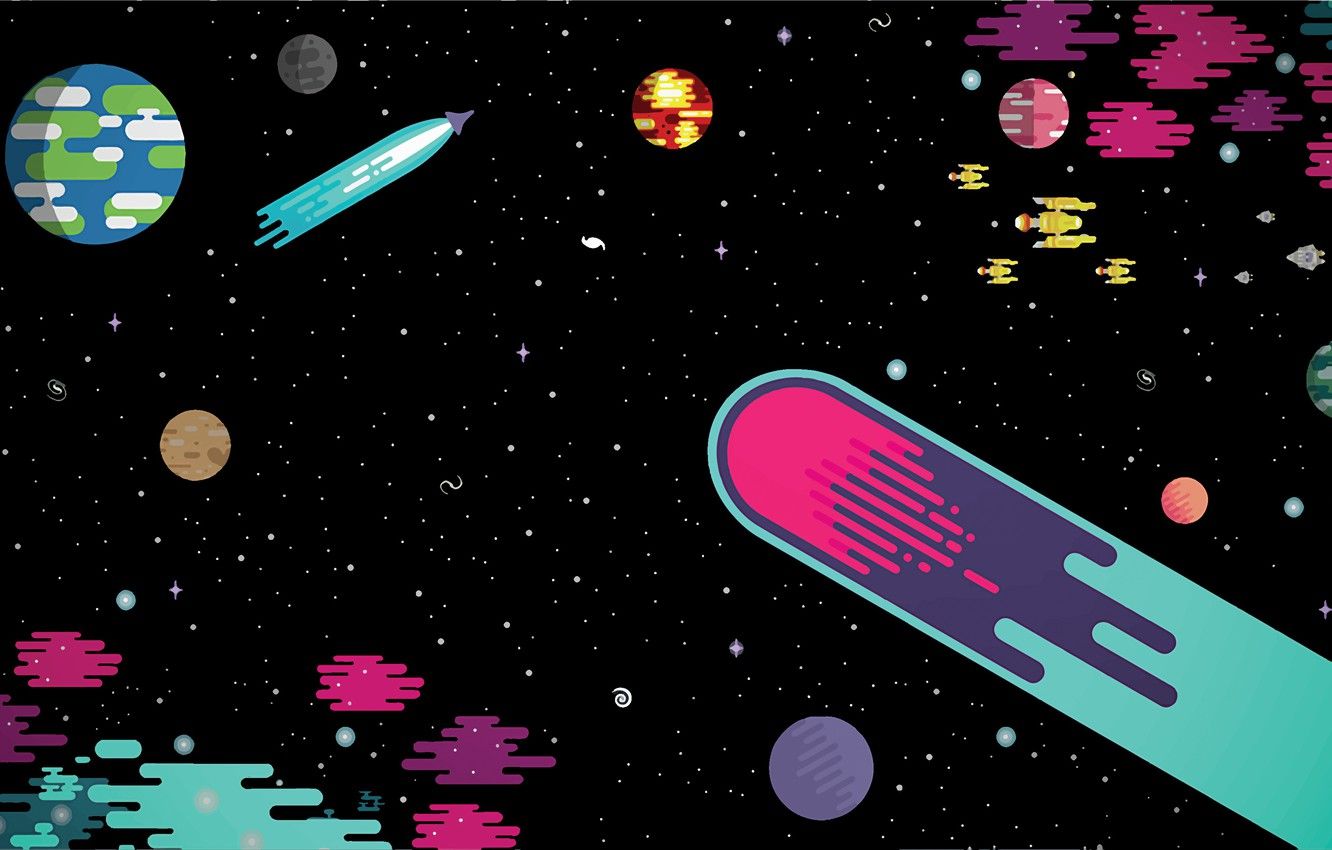 1332x850 Wallpaper white, purple, space, stars, light, orange, blue, yellow