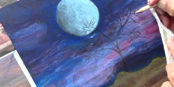1280x720 ClassPlan - Moon night oil pastel on black card stock - inadvertent asmr  art painting tutorial