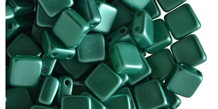 1024x768 40 pcs Tile Beads 6x6x3 mm, 2 Holes, Chalk White Pastel Dark Green, Czech  Glass