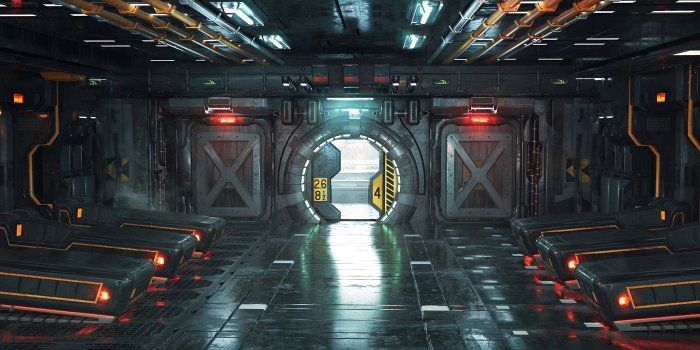 3840x2400 Download wallpaper 3840x2400 corridor, door, sci-fi, art 4k ultra hd