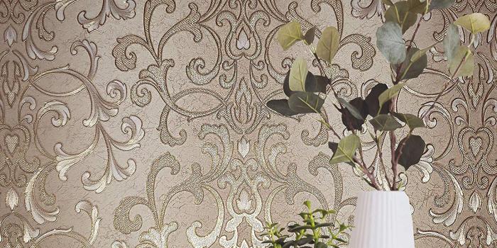 1500x1500 paste the wall modern Embossed Slavyanski wallcovering roll victorian  pattern Vinyl Non-Woven Wallpaper grey gray brown coffee hue silver  sparkles
