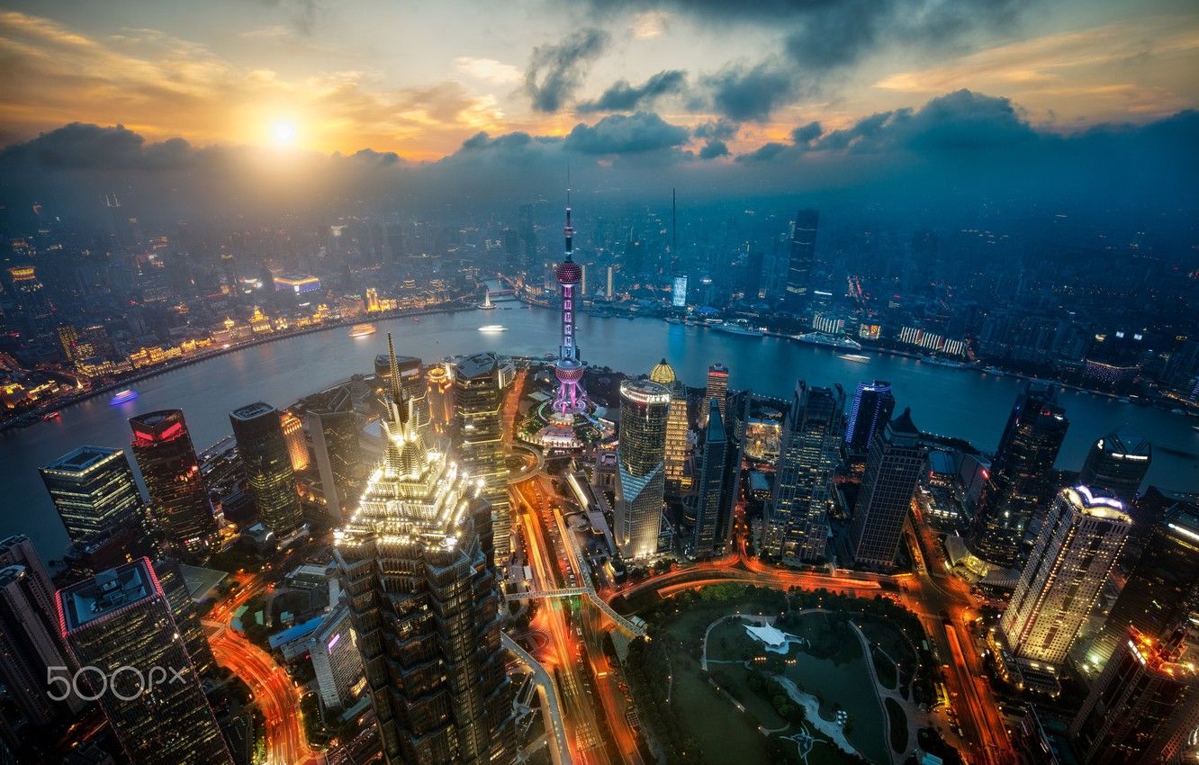 1332x850 Wallpaper the sun, the city, panorama, China, Shanghai images for