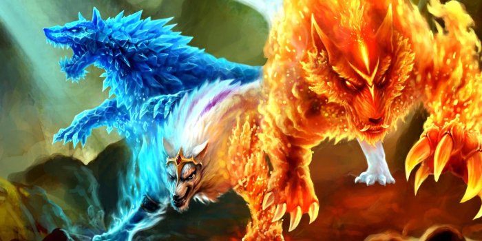 1332x850 Wallpaper ice, fire, wolf, hon, Heroes of Newerth, Gemini images for
