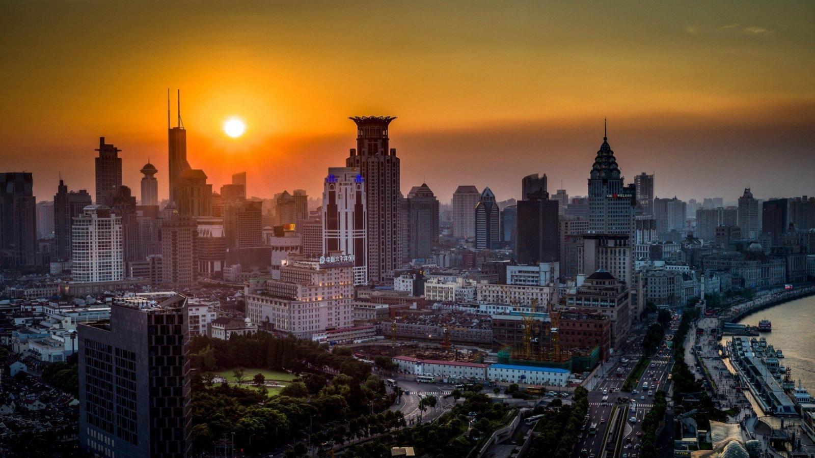 1920x1080 sunset china skyscraper shanghai panorama building shanghai | Tapety