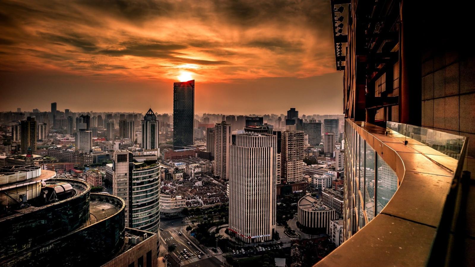2048x1152 Wallpaper Shanghai, panorama, China, Huangpu, buildings, decline
