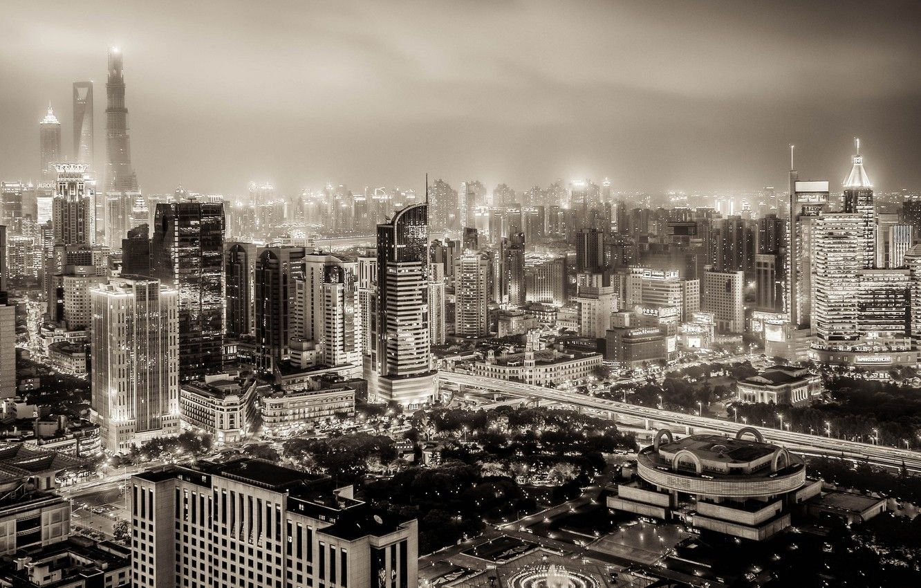 1332x850 Wallpaper China, building, black and white, panorama, China