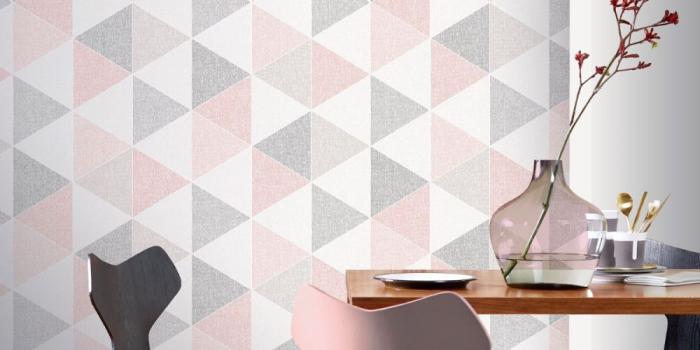1000x1000 Scandi Geo Triangle Wallpaper - Pink and Grey - Arthouse 908204 in