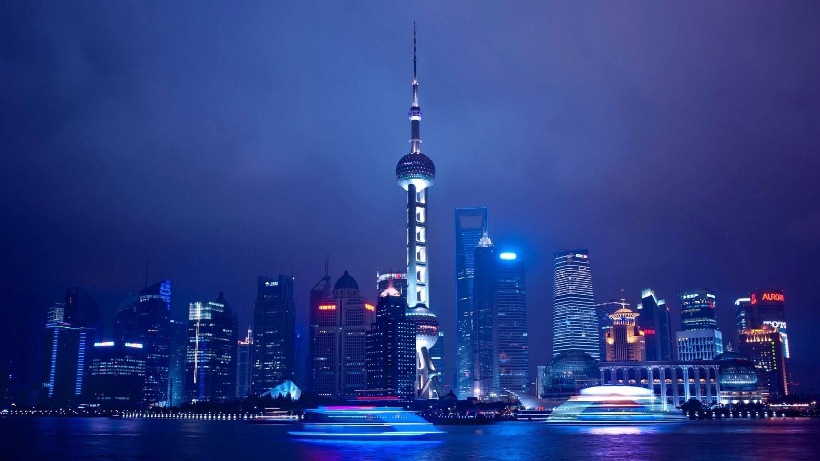1920x1080 Wallpaper houses, panorama, Shanghai, fires, China, tower, night