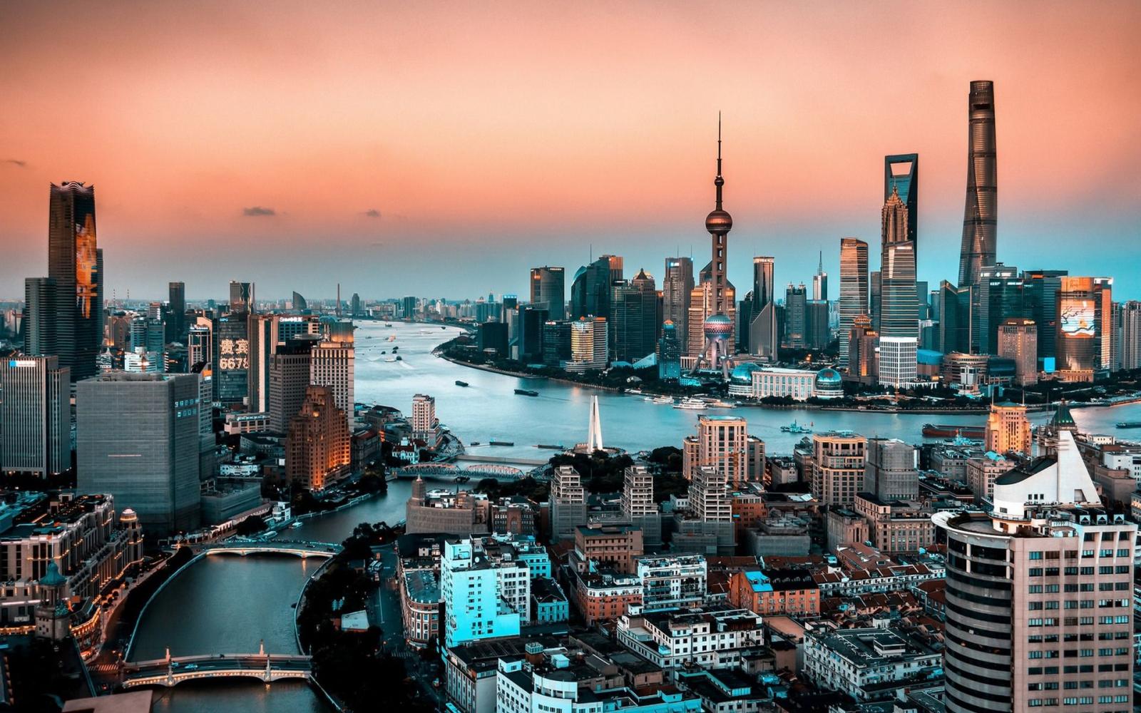 1920x1200 Download wallpapers Shanghai, Oriental Pearl Tower, evening, sunset