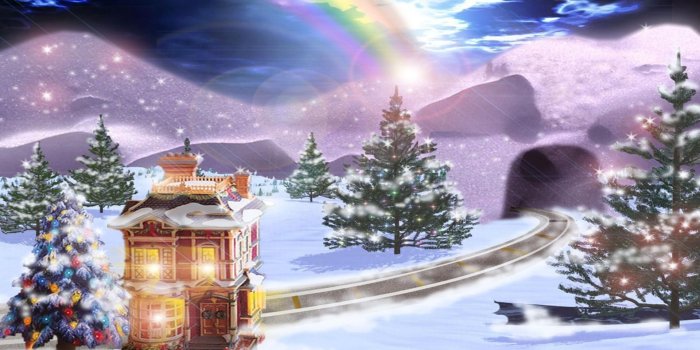 1920x1080 Christmas dreams wallpaper scenic with rainbow over sky free