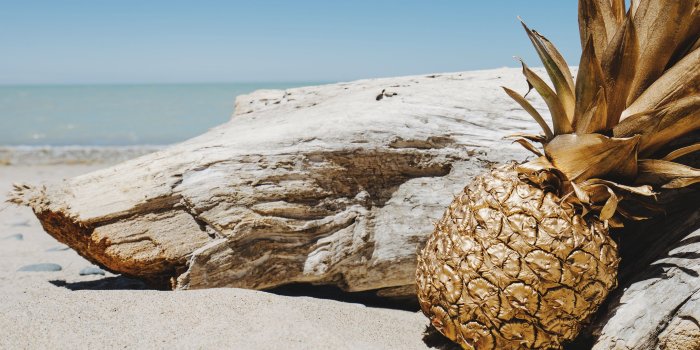 3840x2160 Brown and white wooden table, photography, pineapples, beach