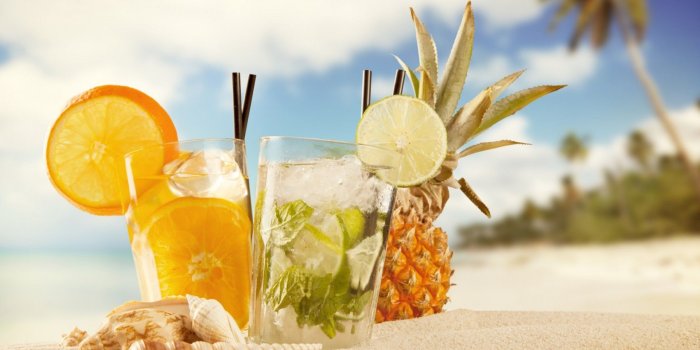 1920x1080 Wallpaper cocktails, ice, fruit, orange, pineapple, beach, summer