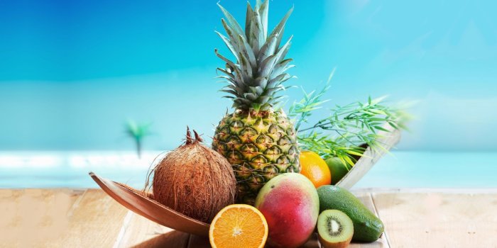 1920x1080 A pineapple, coconut, oranges, avocado and apple - HD wallpaper