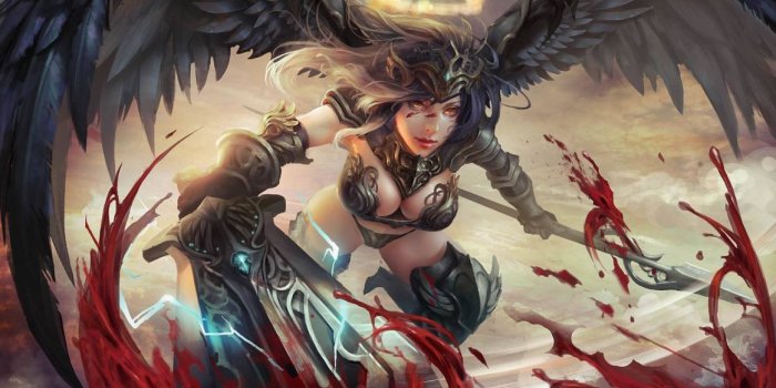 1164x700 Fallen wings art angel sword halo blood weapon sword sexy babe dark