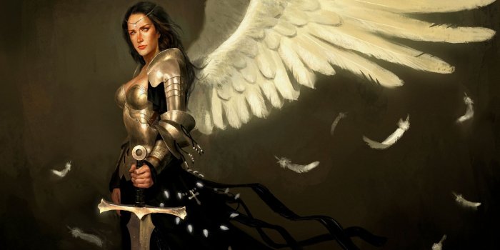 1920x1200 warrior, angel, sword, magic, dark, fantasy :: Wallpapers