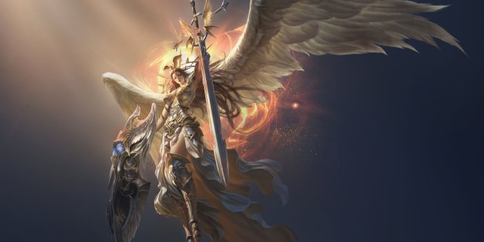 3840x2160 Wallpaper League of Angels, beautiful angel, wings, sword 3840x2160