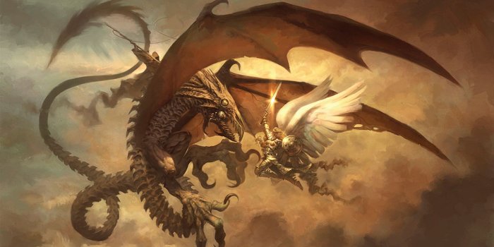 1440x900 Fantasy Art Work Angel with Sword Fighting Dragon widescreen