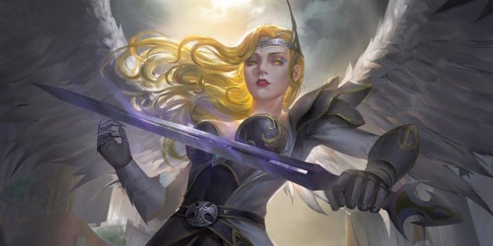 1332x850 Wallpaper look, girl, weapons, wings, angel, sword, armor, fantasy