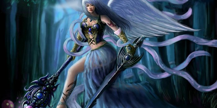 2048x1536 Swords Mage Staff Fantasy Girls Angel Sword Warrior Armor Wallpaper