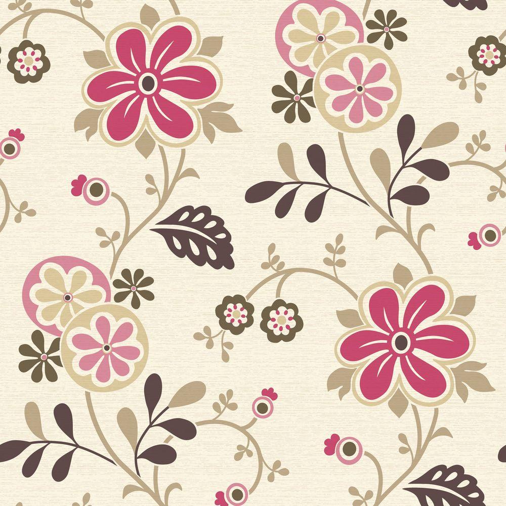 1000x1000 Amelie Pink Modern Floral Trail Wallpaper