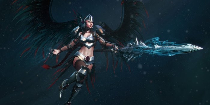 1920x1200 Angel warrior with black wings and a magical sword wallpaper