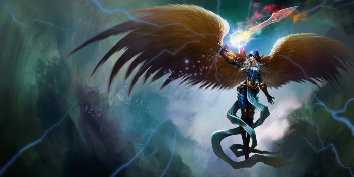 1920x1200 1920x1200 girl, wings, kayle, angel, sword, magic, art, league of