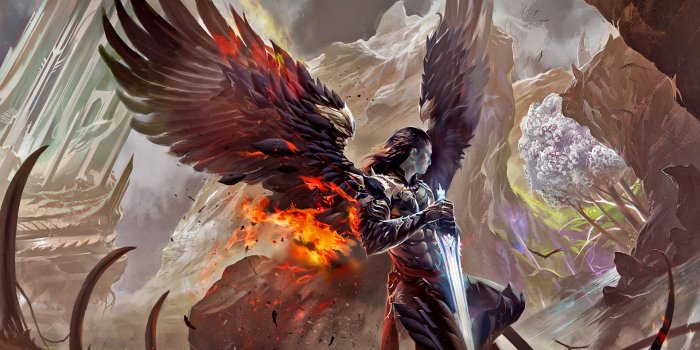 1920x1080 warrior, magic, dark, sword, fantasy, angel :: Wallpapers