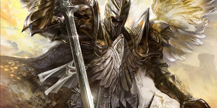 1280x800 Wallpaper Swords armour Helmet Warriors Wings Fantasy Angels