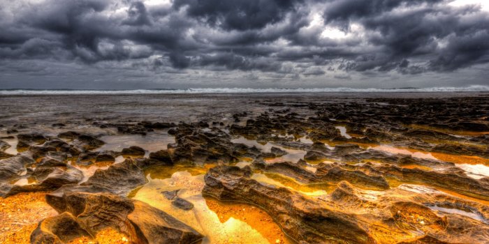 2560x1600 Golden rocks on the beach wallpaper - Beach wallpapers - #43066