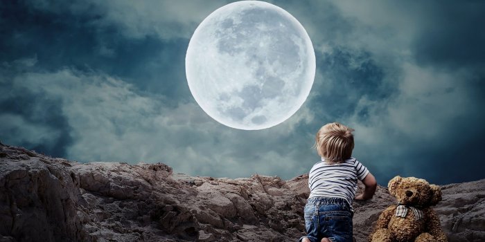 1920x1080 Little Boy Teddy Bear and Moon HD Wallpaper - Wallpaper Stream