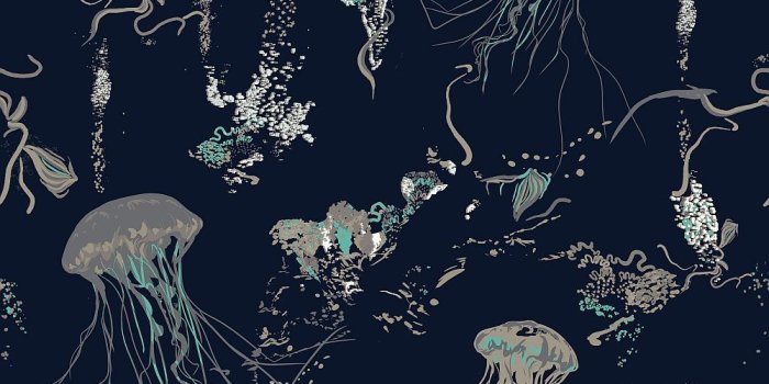 1000x2000 Jellyfish by 17 Patterns - Navy - A01-JF-03W | Wallpaper | Bathroom