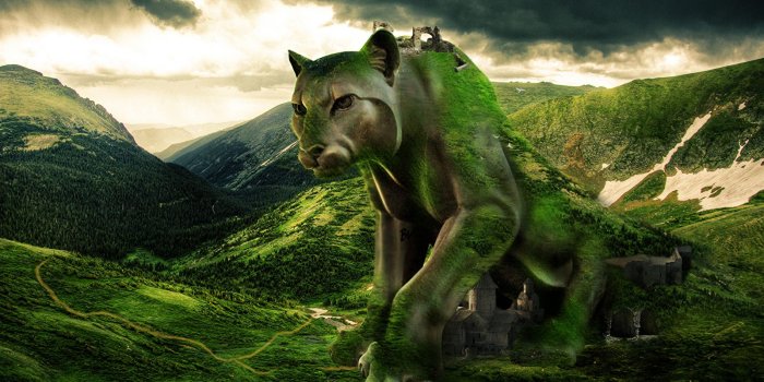 1600x1200 Picture Pumas Fantasy Mountains Creative Grasslands 1600x1200