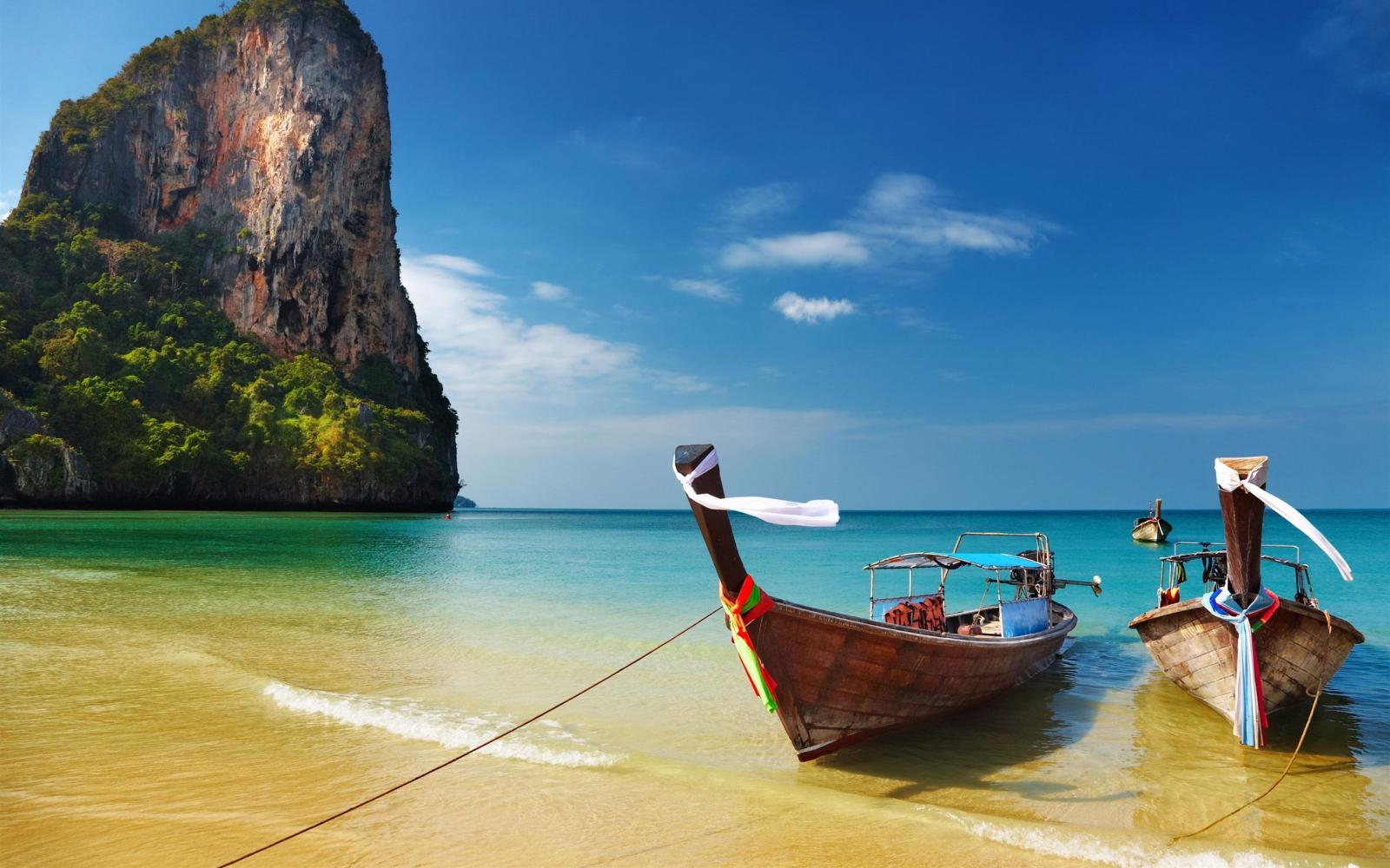 2560x1600 Wallpaper Thailand, sea, beach, boats, blue sky 3840x2160 UHD 4K