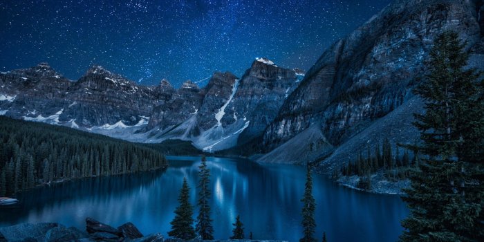 1920x1080 Canada, Nature, Lake, Mountain, Trees, Forest, Stars, Landscape