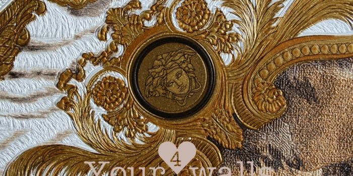 1500x1500 Versace Animal Plaid | Designer Animal Skin Effect Wallpaper in Gold,