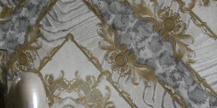 1500x1464 Versace Animal Plaid | Designer Animal Skin Effect Wallpaper in Grey,