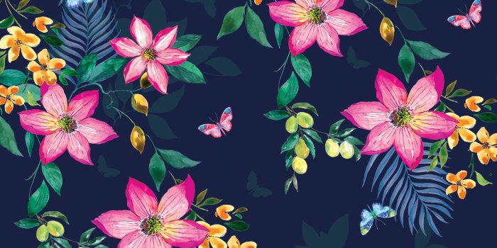 2000x1400 Tropical Flowers on Navy