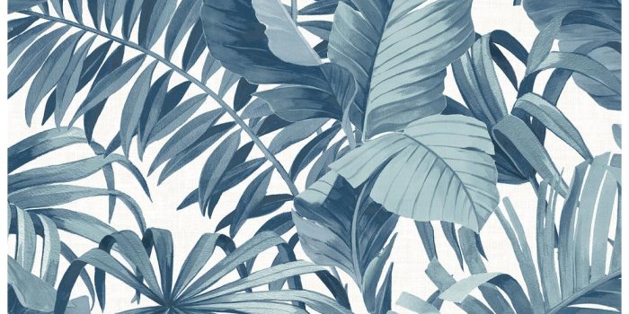 1000x1000 Alfresco Navy Palm Leaf Wallpaper Sample