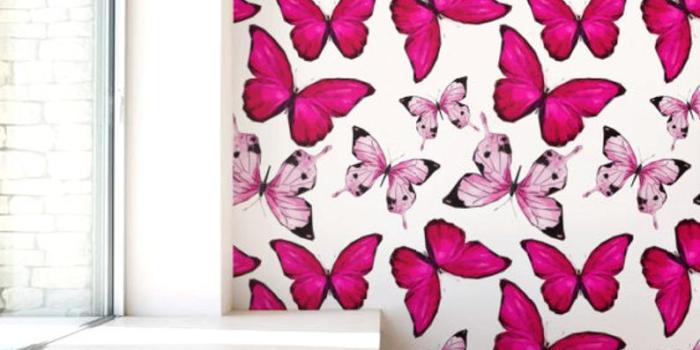 794x1038 Hot pink Butterfly Wallpaper, Removable, Self-adhesive Nursery Wallpaper,  Modern Wall Decor, Wallcovering - JW112