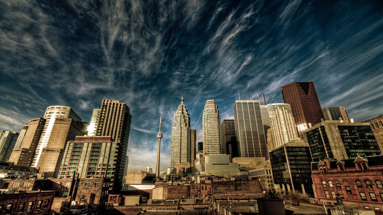 3840x2160 Wallpaper Toronto, Canada, skyscrapers, tower, sky, clouds