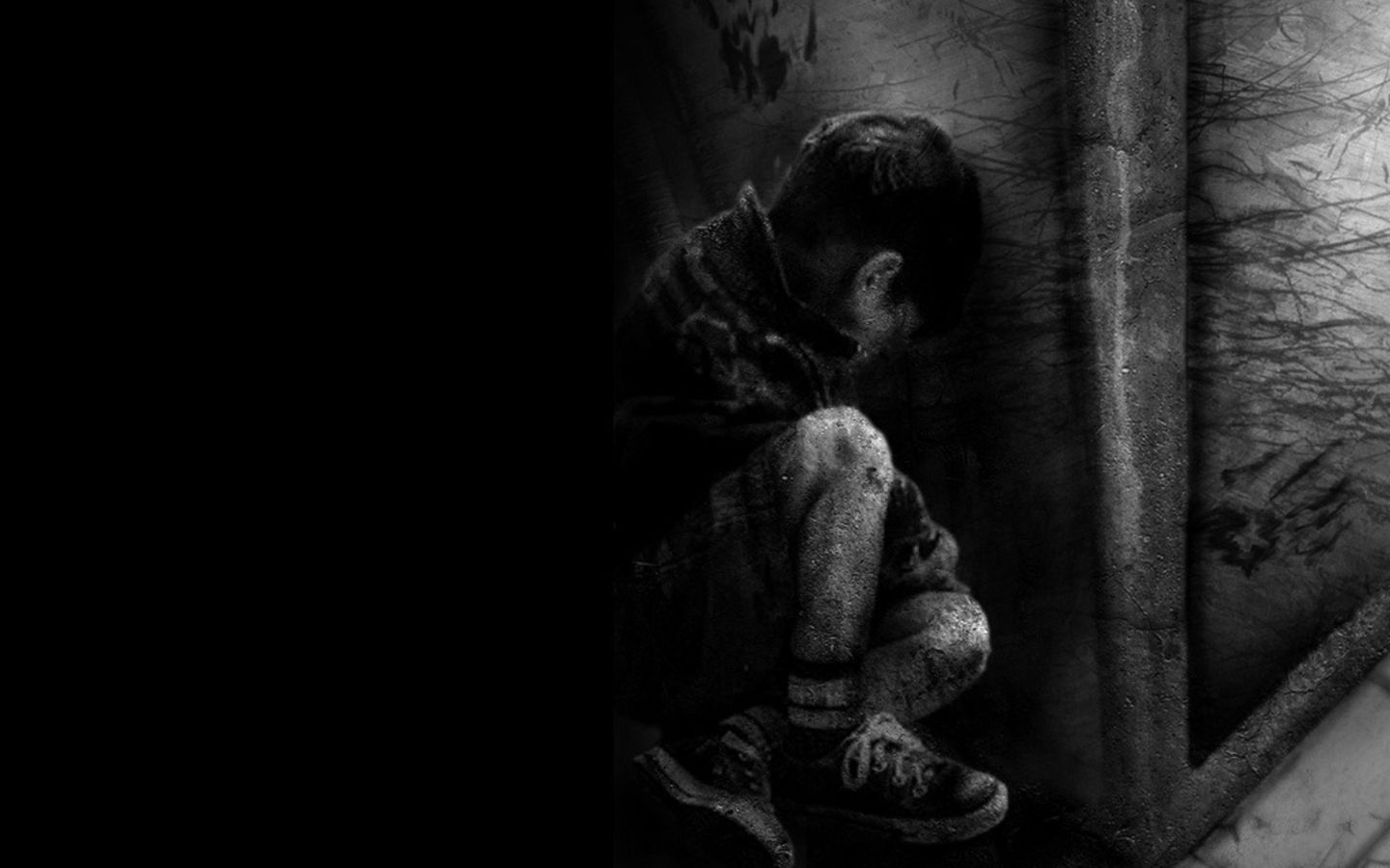 1440x900 sad Black and White Photography of People | Dark - Artistic - Boy