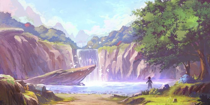 2048x1272 5095259 Sky, Nature, Boy, Waterfall, Scenery, Lake wallpaper and