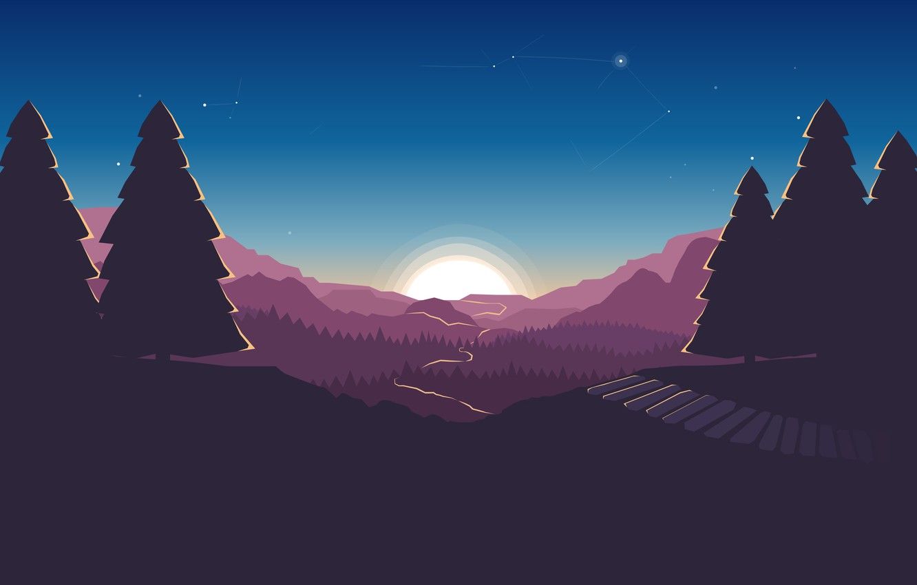 1332x850 Wallpaper Sunset, The sun, Mountains, The game, Forest, Hills