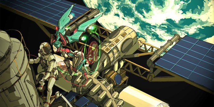 1920x1200 Robot and astronaut on space satellite digital wallpaper, Hatsune