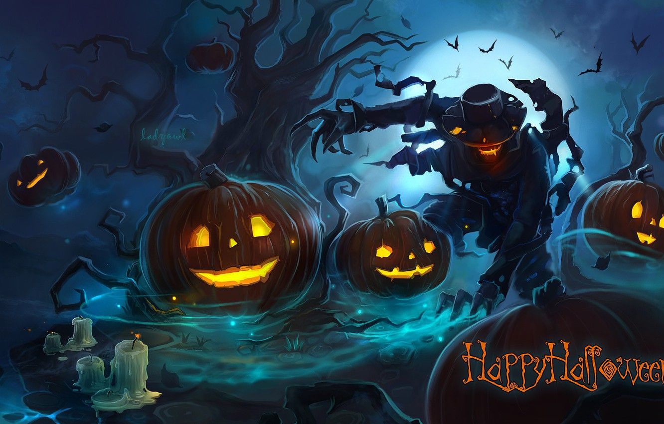 1332x850 Wallpaper night, tree, fire, the moon, monster, hat, hands, claws