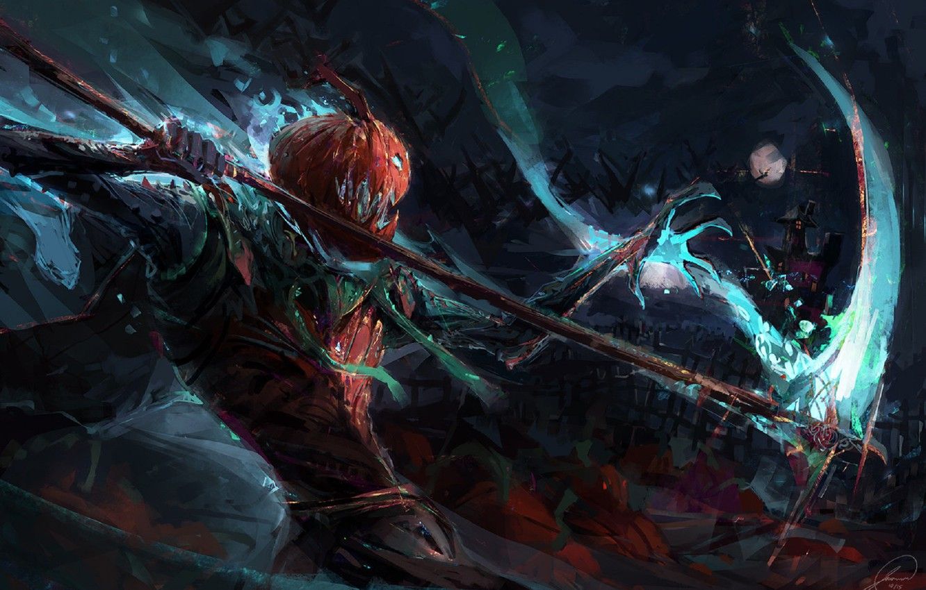 1332x850 Wallpaper night, monster, mouth, Halloween, the battle, the full